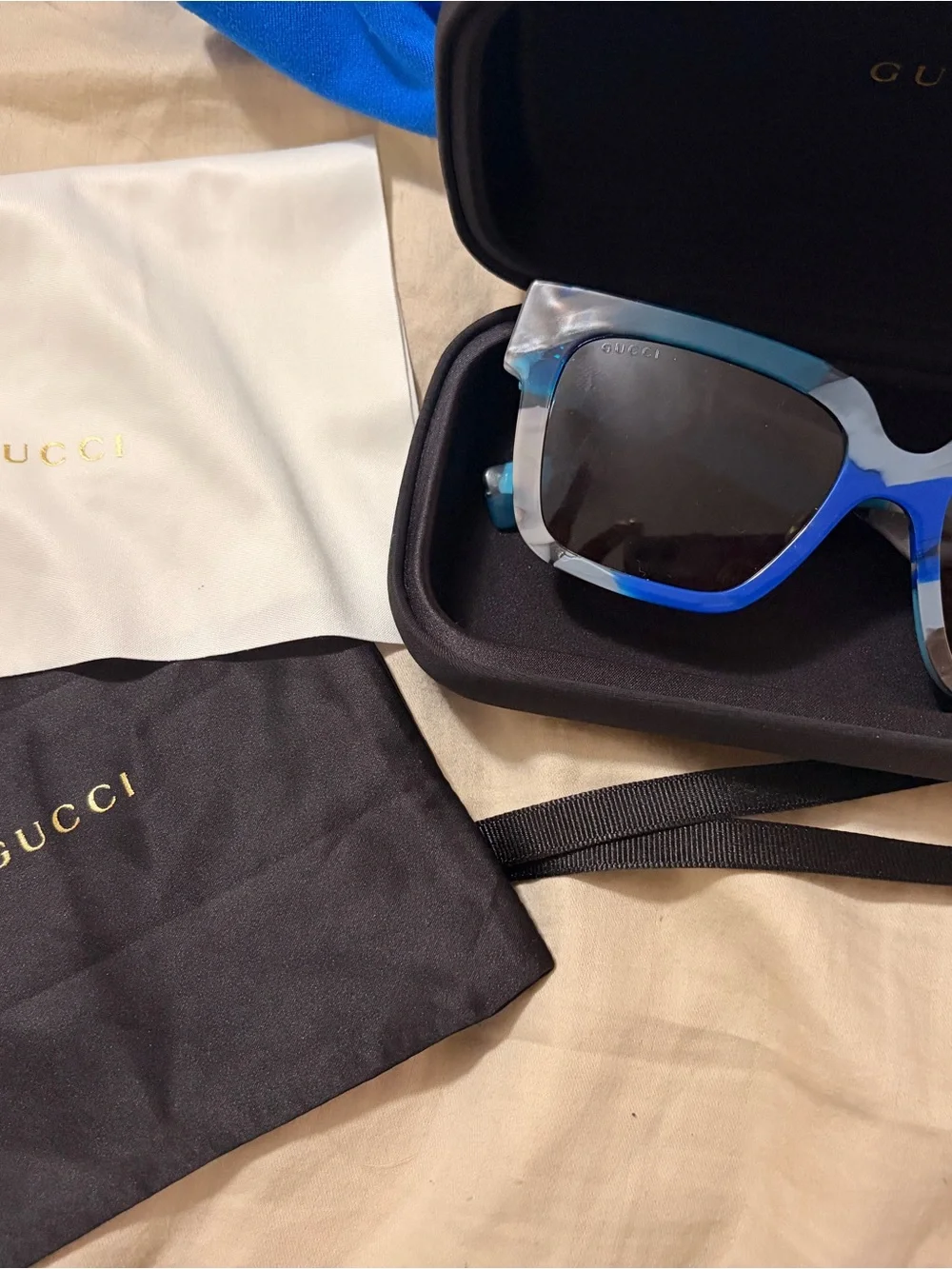 Gucci Blue and Gray Marble Cat-Eye Sunglasses